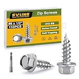SVLING #8 x 1/2' Self Tapping Gutter Screws, 110PCS 410 Stainless Steel Sheet Metal Screws, Hex Washer Head, 1/4' Hex Bit Socket Included