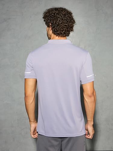 Image of TECHNOSPORT Men's Solid Slim Fit Polo Collar T-Shirt TECHNOCOOL+ Half Sleeve Button Polyester for Gym Running Workout UPF50+ Anti Odour