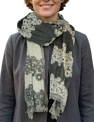 Sunsa Damen/Herren Schal, weich Winter Halstuch aus Baumwolle & Viskose. Große Unisex Herbst Winterschal. Tücher & Schals als Geschenkidee für Männer oder Frauen (Schwarz Kleine Blumen)