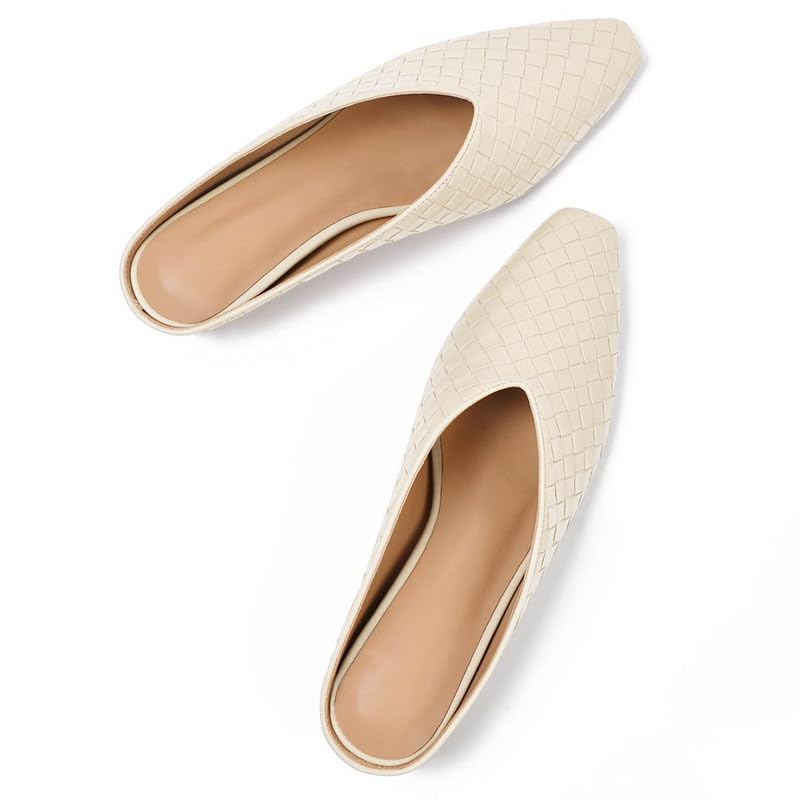 Image of Woven Mules for Women Slip on Comfortabke Metallic Slides Ladies Trendy Square Toe Hidden Wedge Mules