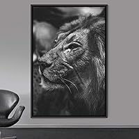 Framed Canvas Wall Art Duotone Lion Animals Black and White Bohemian Duotone Elephants Expressive Grey Living Room Photography - 16x24 inches