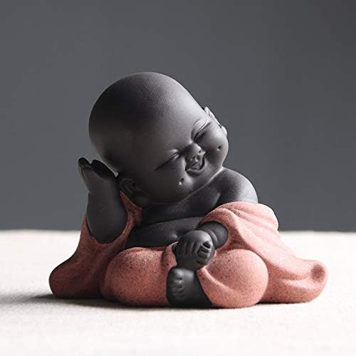 Kingzhuo Ceramic Tiny Cute Buddha Statue Monk Figurine Classic Delicate Ceramic Arts and Crafts Tea Accessories 2.8'' Inches High (Red)