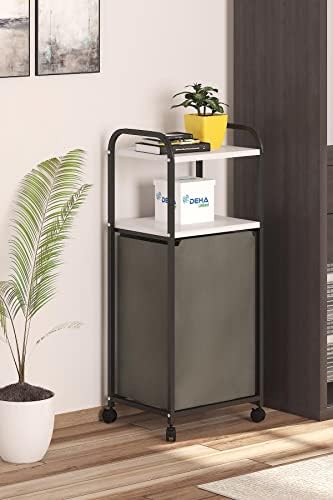 Dehalimited 2 RAFLI FRENLİ TEKERLEKLİ ÇAMAŞIR SEPETİ BANYO DOLABI KİRLİ SEPETLİ BANYO DÜZENLEYİCİ ÇAMAŞIRLIK Beyaz, Dehalimited - Görsel 3