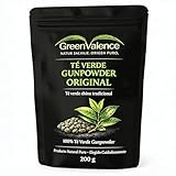 GreenValence Té Verde Gunpowder Original - Té Verde Chino en Hojas Sueltas Tradicionalmente Enrolladas - Sabor Intenso y Natural - Sin Aditivos - Ideal para Té Caliente o Frío (200 g)
