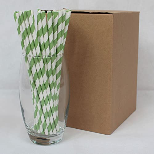 Pailles en Papier à Rayures Vertes et Blanches (6mm x 200mm) - 500 Unités - Pailles En Papier Biodégradables, Respectueuses De L'environnement, Très Durables, Convient à Toutes Les Occasions Cover