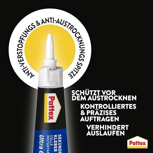 Pattex Sekundenkleber Ultra Gel, extra starker & flexibler Superkleber, stoß- & wasserresistentes Sekundenkleber Gel für z. B. Gummi, Leder, Holz, 1 x 10g