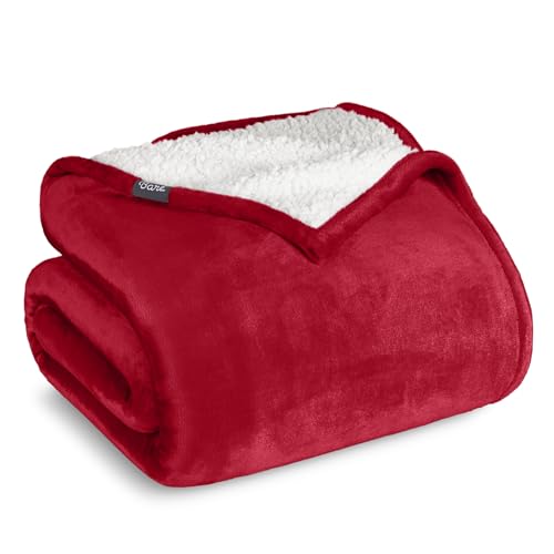 Bare Home Sherpa Fleece Blanket (Throw, Red)
