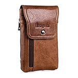 Hengwin Clip On Phone Holder for iPhone 16 15 14 13 12 11 Pro Max, 16 15 Plus XS Max, Card Phone Case, leather holster for Samsung Galaxy S25 S24 S23 S22 Ultra S25+ Belt Holster (Brown)