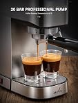 UDI Espresso Machine with Milk Frother, 20 Bar High Pressure Professional Espresso Maker Automatic, Compact Stainless Steel Coffee Machine for Cappuccino, Latte, Silver