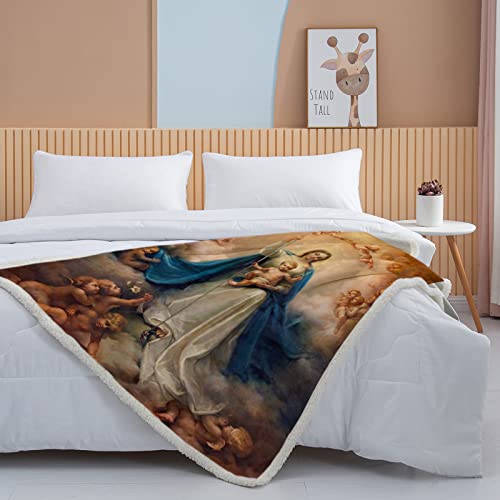 Bedmust Blue Virgin Angel Throw Blanket Virgin Maria Authentic Catholic Blankets Mother Blanket Flannel Fleece Throw Blanket (60X50 Inches) #TOP3