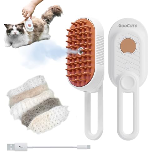 Image of Enhanced 3-in-1 Cat Steam Brush With Larger Spray Misting, Long Steamy Comb for undercoat Shedding, Hair Removal & Cleaning, Water Brush for Indoor Long Hair Cat, Dog, Rabbit (Brown)