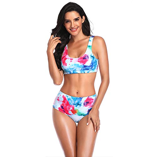 Extaum Conjunto de Biquíni,Conjunto de biquíni feminino Sem mangas Impressão de cintura alta Maiôs d