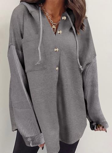 Image of SHEWIN Women Oversized Hooded Sweatshirt Loose Fit Casual Button Hoodies with Pocket 2026