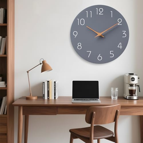 Image of Mosewa Large Wall Clock 18 Inch Gray Modern Flatwood Silent Non Ticking Battery Operated Decorative for Bedroom Bathroom Living Room Kitchen Home Office Hotel