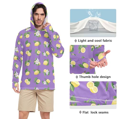 Beauty Lemon Fruit Purple Mens Sun Protection Hoodies Long Sleeve Cooling Hoodies UPF 50 + Beach Shirt S4