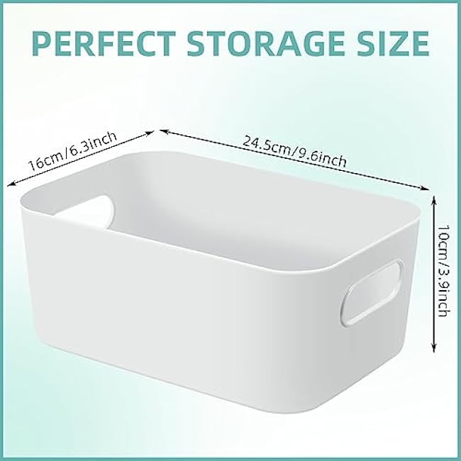 Geetery 12 Pieces Plastic Storage Bins Basket with Handles Toy Organizers and Storage Bins for Home Cupboard Kitchen Bathroom Office Pantry Organization(9.6 X 6.3 X 3.9 Inch,White)