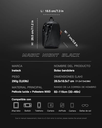 Sling Bag Inateck X-Row resistente a salpicaduras y con blindaje de seguridad RFID 2