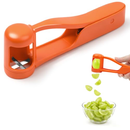 Luvan Grape Cutter for Toddlers 1-3, Grape Slicer Kitchen Gadget for Vegetable Fruit Salad Cake Decor, Stainless Steel Tomato Quarter Cutter Tool for Cherry Strawberry Blueberry - Orange