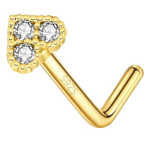 925 Sterling Silver Gold L Shaped Nose Rings Stud for Women