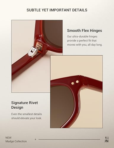 TIJN Vintage Cat Eye Sunglasses Women Retro Oval Frame UV400 Polarized Sun Glasses Lightweight Sunnies Small Face(Dark Red)
