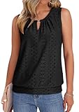XIEERDUO Women's Tank Tops Embroidery Eyelet Tops for Women Trendy 2025 Banded Bottom Black Tops for Women Loose Fit XL