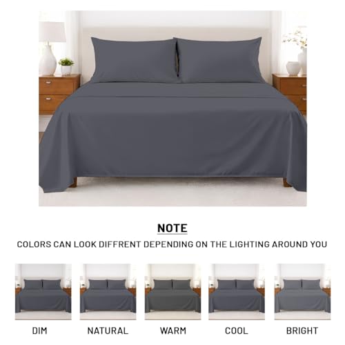 Image of SGI bedding 100% Egyptian Cotton Sheets Full Size - Premium Luxury Hotel Sheet Set, Cooling & Breathable, Ultra Soft, 15 inch Deep Pocket, 4 Piece Bedding Set, Dark Grey