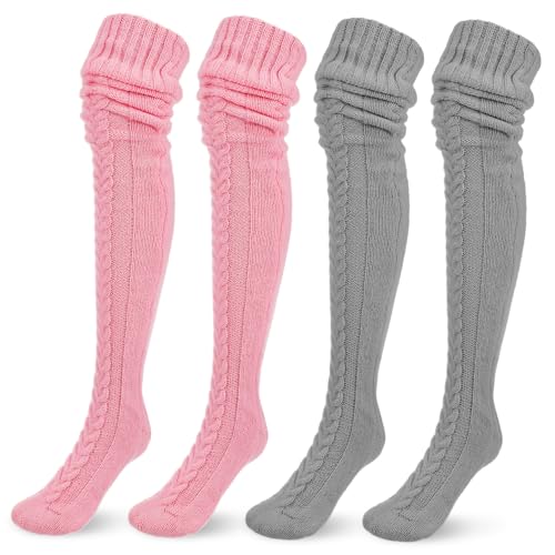 Chaussettes maille mohair épaisses dessus genou élastiques confortables hiver