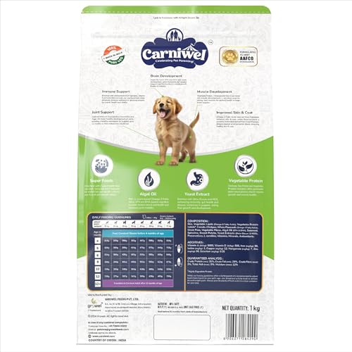 Image of Carniwel Superfoods Puppy Dry Dog Food 1 kg | 100% Vegetarian | Fresh & Natural Ingredients | Highly Palatable | GMO Free | Premium Nutrition for Large Dogs