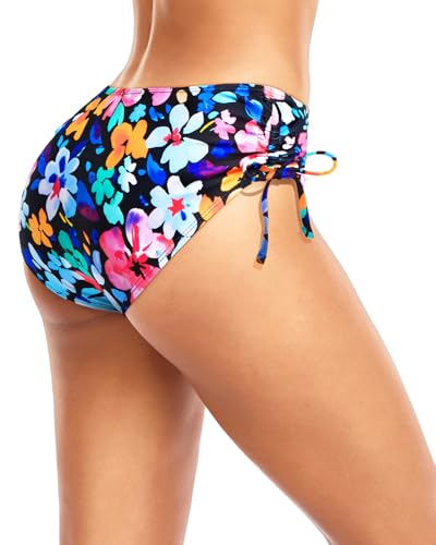 Image of Daci Women Mid Waist Bikini Bottoms - Full Coverage Swim Bathing Suit Bottom Side Tied Swimsuit Bottoms