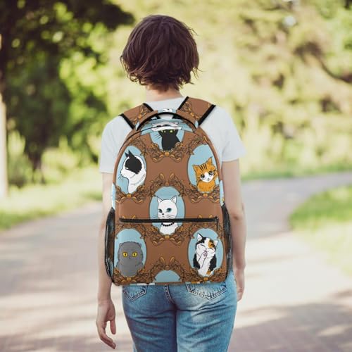 Sac à dos d'école multicolore à motif chat avec compartiments ergonomiques - 6