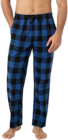 LAPASA Men's Pajama Pants 100% Cotton Flannel Plaid Lounge Soft Warm Sleepwear Pants PJ Bottoms Drawstring and Pockets M39 Small (Flannel) Blue and Black Plaid