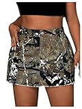 WDIRARA Women's Plus Size Y2K Mini Denim Skirt High Waist Bodycon Cargo Skirts with Flap Pocket Green and Black 3X-Large Plus