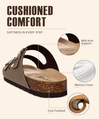 Litfun Unisex Cork Footbed Sandals Summer Slip On Slides for Women Men | Adjustable Buckle, Comfortable Sandals With Arch Support, Beach Casual Style, Taupe 39 — view 5