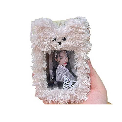 Cute Dog Plush Photocard Holder Keychain Kpop Idol Clear Photo Sleeve Student Bag Girls' Novelty Keychains Winter Warm ID Card Cover