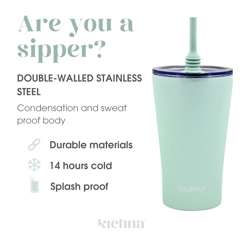 Kichna The Sipper Double Walled Stainless Steel Coffee, Water Tumbler 550ml, Pistachio Green, 550 ml - Image 3