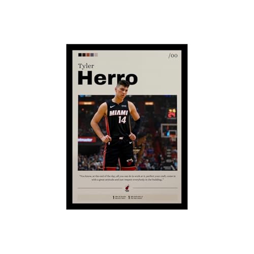 Image of BLINKART Tyler Herro NBA BasketBall Player Synthetic Wood Photo Framed Wall Hanging Poster For Room & Office Bedroom Living Boys and Girl Room Home Wall Hanging(12 * 18 Inches)