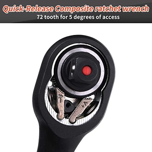 DAKCOS Ratchet Set 1/4" 3/8" 1/2" 3 Piece Drive Ratchet Socket Wrench with 72 Teeth Reversible Ratchet Composite Handle Quick Release