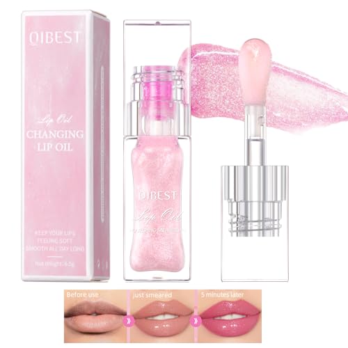 Magic Color Changing Lip Oil V2 Warm Change Moisturizing Plumping Lip Oil Shimmery Glitter Lip Gloss Shine Lip Glow Conversion Lip Oil Long Lasting Syrupy Gloss Lip Stain (A, One Size)