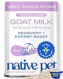 Native Pet Goat Milk Powder - Dog Food Topper for Active Dogs - Post-Activity Recovery, Energy, Immune Support, Hydration & Bone Health - Whole Goat Milk with MCTs & Essential Minerals - 120 Scoops