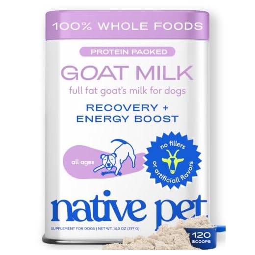 Native Pet Goat Milk Powder - Dog Food Topper for Active Dogs - Post-Activity Recovery, Energy, Immune Support, Hydration & Bone Health - Whole Goat Milk with MCTs & Essential Minerals - 120 Scoops