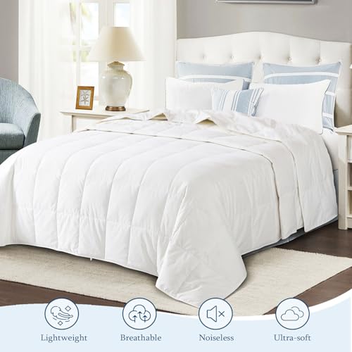 Image of Globon Summer Down Comforter Blanket Queen Size, Extra Lightweight Duvet Insert for Hot Sleepers, Noiseless & Extra Soft,90x90 inches,10 Ounce Fill Weight, White