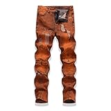 CYZYYX Ripped Jeans Men,Mens Jeans Slim Fit,Ruged Motorcycle Denim Pants with Ripped & Patch Details,Stretch Slim Fit for Comfort(Retro Orange)