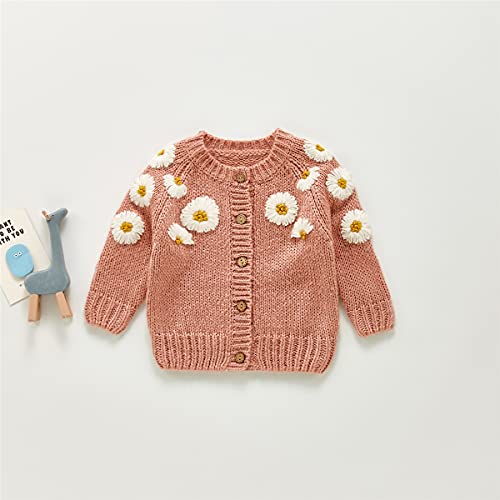 Baby Girl Cardigan Daisy Print Knit Sweater Coat High-Grade Button Sweater Fall Winter Top Blouse For Newborn (3-6 Months,Pink) #TOP2