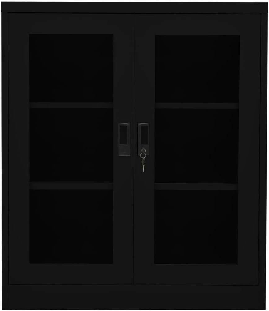 Office Cabinet,Storage Cabinet,Behind Door Storage,Rustic Storage Cabinet,with 2 Doors, 2 Handles and 2 Adjustable Shelves,Including 1 Lock and 2 Keys, Black 35.4"x15.7"x41.3" Steel