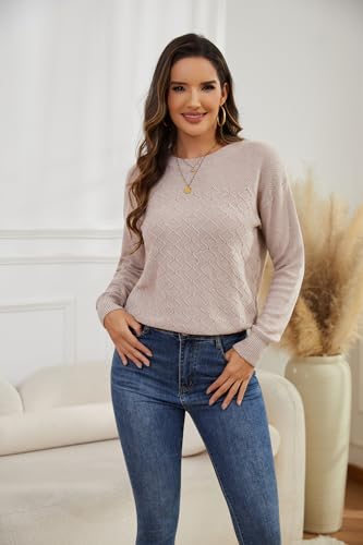 Womens Sweaters Casual Long Sleeve Crewneck Ribbed Knit Pullover Sweater Tops Fall Fashion Outfits Clothes 20252