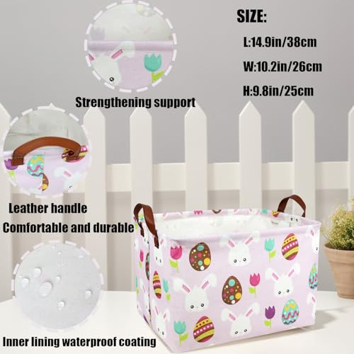 Image of Large Empty Easter Basket for Kid Pink Fabric Personalized Bunny Eggs Easter Gift Basket for Boy and Girl (Rabbit Easter Egg Tulip)