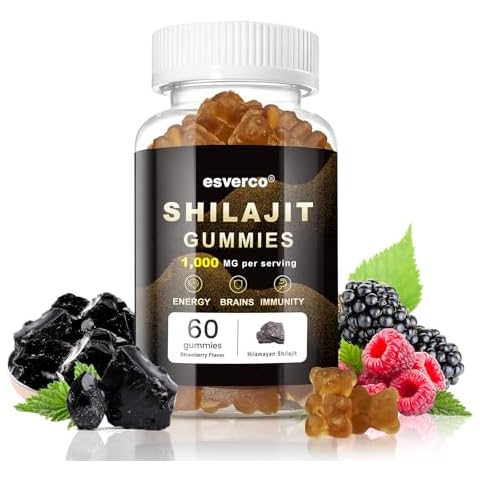 esverco Shilajit Gummies Supplements, Pure Himalayan Shilajit Gummies, Lab Test, Trace Minerals, Shilajit for Men, Women, Non-GMO, Natural Color & Flavor, 60 Count Cover