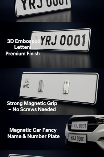 Image of Magnetic Fancy Car Name and Number Plate with IND Embossed Design, Scratch Resistant, (Set of 2)