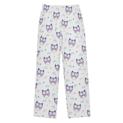 Lovely Owls Pattern Boys Long Pants Soft Trousers Elastic Waist Kids Lounge Bottoms with Pockets S-XL