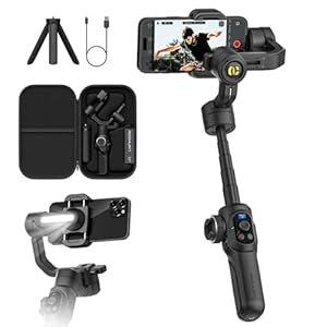 Professional Gimbal Stabilizer for Smartphone,Built-in 18CM Extension Rod and Powerful Fill Light,360°Inception,Face&Object Tracking Stabilizer,3-Axis Gimbal for iPhone& Android-AOCHUAN Smart S2